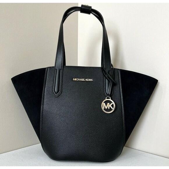 New Michael Kors Portia Small Tote Leather and Suede Black - Picture 1 of 6